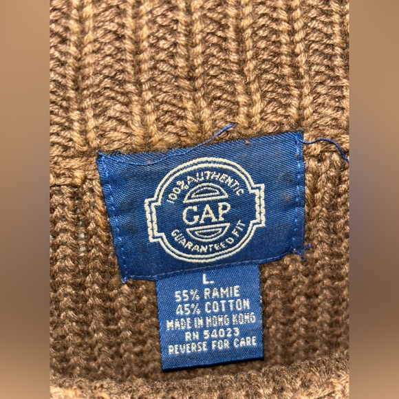 Gap Sweater Womens L Brown Classic Cotton Ribbed Chunky Knit Crewneck Fisherman - Picture 6 of 7